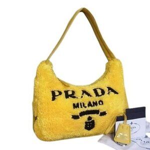 Prada Handbag Terry Mini 1 Ne515 Yellow Black Pile White